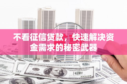 襄阳不看征信贷款，快速解决资金需求的秘密武器